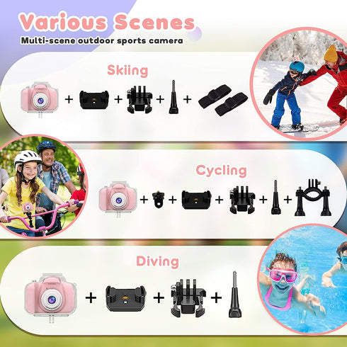 Waterproof Camera Toys for Girls Age 3-12 - Underwater Video Recorder with 32GB SD Card (Pink)